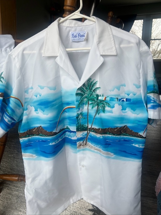 Other - Men’s White & Blue Hawaiian Camp Shirt Large